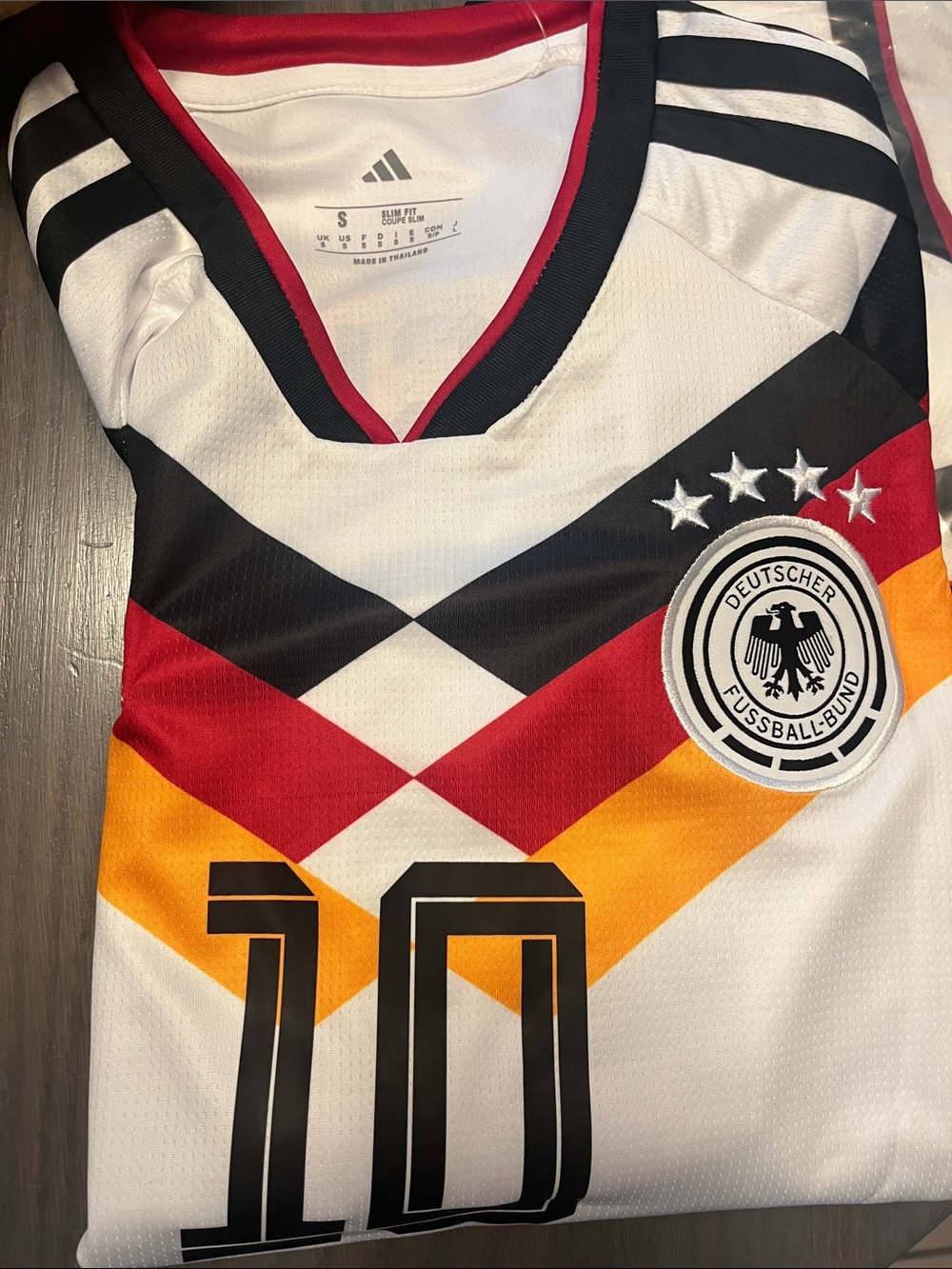 3 Adidas Men's White Germany #10, home kit Jersey Black,Red,Gold Chevron blanks